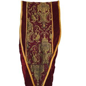 Vintage Winward Holidays Burgundy Red Gold Brocade 90" Table Runner Gem Accent